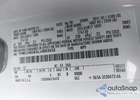 2020 Ford Escape Se from USA, damaged, VIN 1FMCU9G63LUB83032